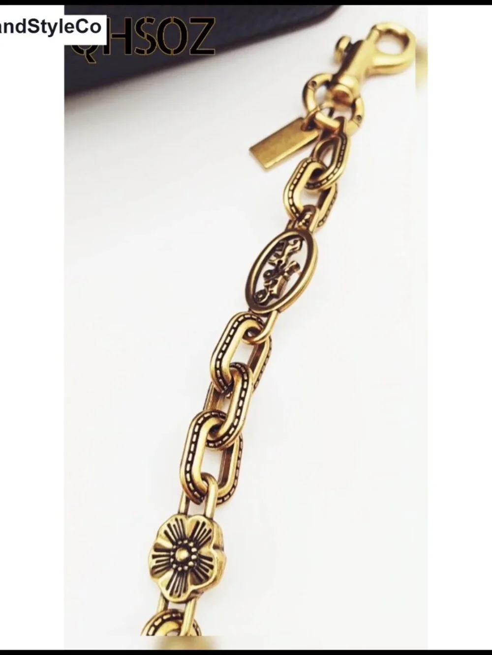Gold Motif Chain Bag Charm Purse Chain Extender Vintage Metal